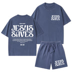 Jesus Saves Christian Washed T-Shirt & Shorts
