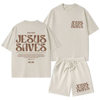 Jesus Saves Christian Washed T-Shirt & Shorts