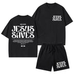 Jesus Saves Christian Washed T-Shirt & Shorts