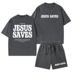 Jesus Saves Christian Washed T-Shirt & Shorts