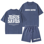 Jesus Saves Christian Washed T-Shirt & Shorts