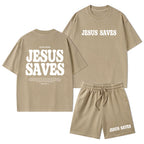 Jesus Saves Christian Washed T-Shirt & Shorts