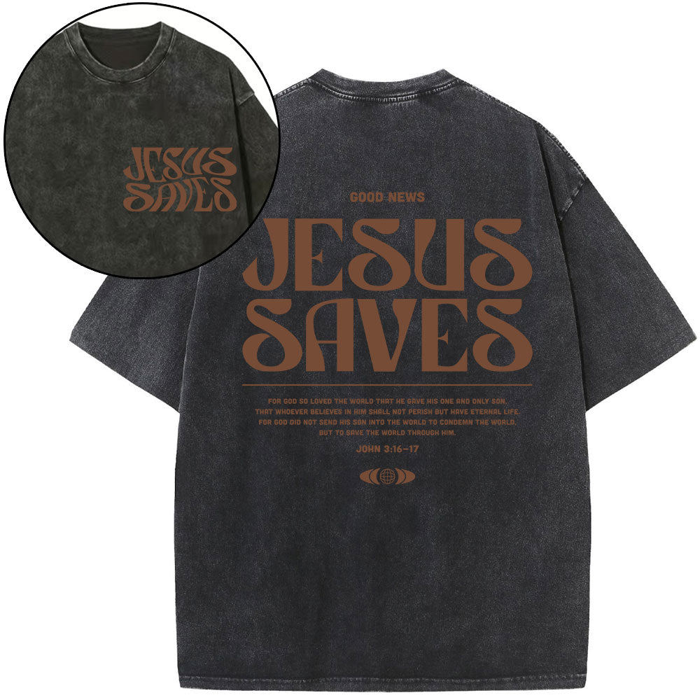 Jesus Saves Christian Washed T-Shirt