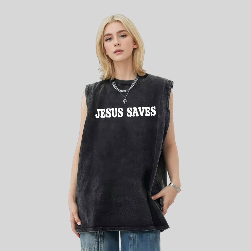 Jesus Saves Christian Washed Tank Top