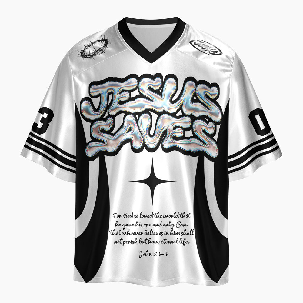 Jesus Saves Oversized Shiny V-Neck Christian Jersey & Shorts