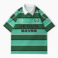 Jesus Saves Stripes Christian Buttoned Polo Jersey