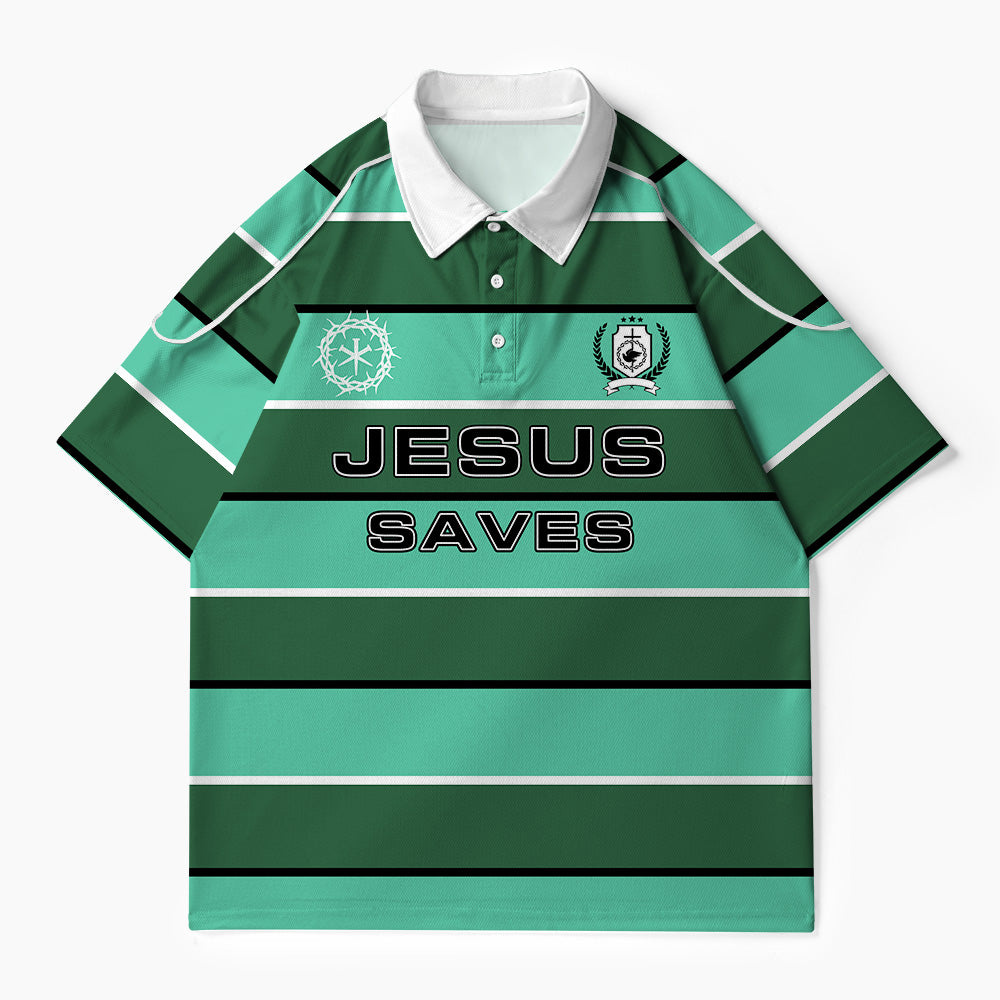 Jesus Saves Stripes Christian Buttoned Polo Jersey