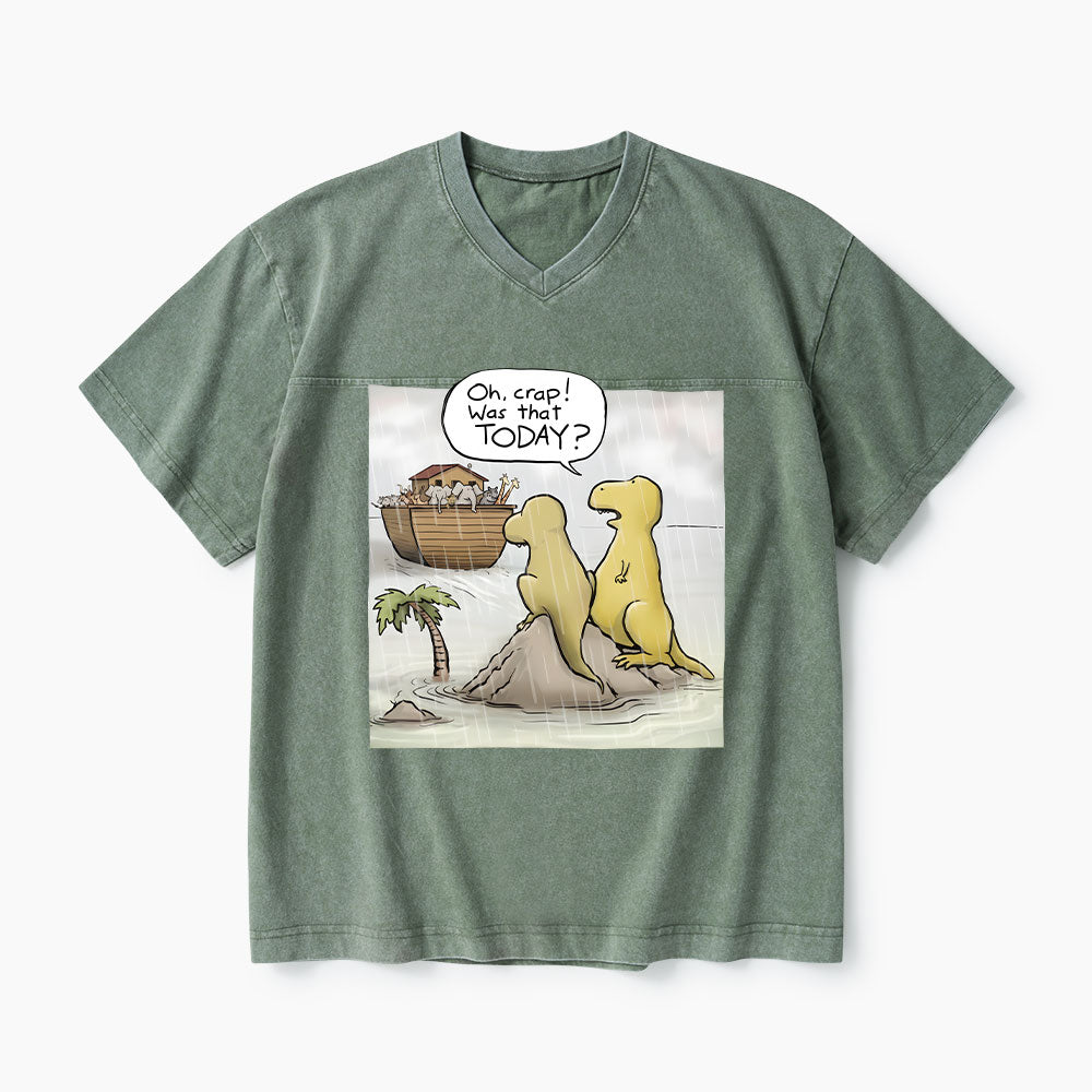 Jesus Saves The Funny Dinosaurs Christian Washed V-Neck T-Shirt