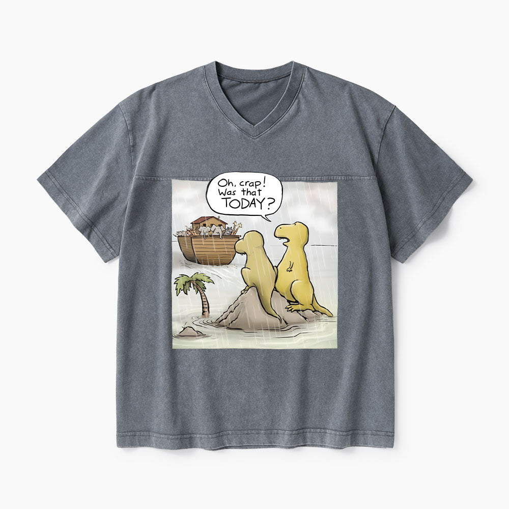 Jesus Saves The Funny Dinosaurs Christian Washed V-Neck T-Shirt