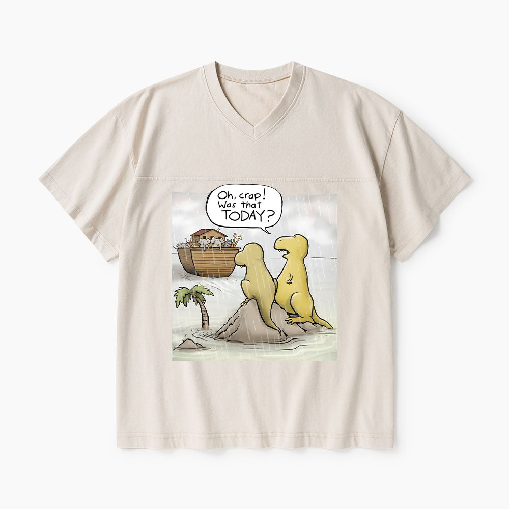 Jesus Saves The Funny Dinosaurs Christian Washed V-Neck T-Shirt