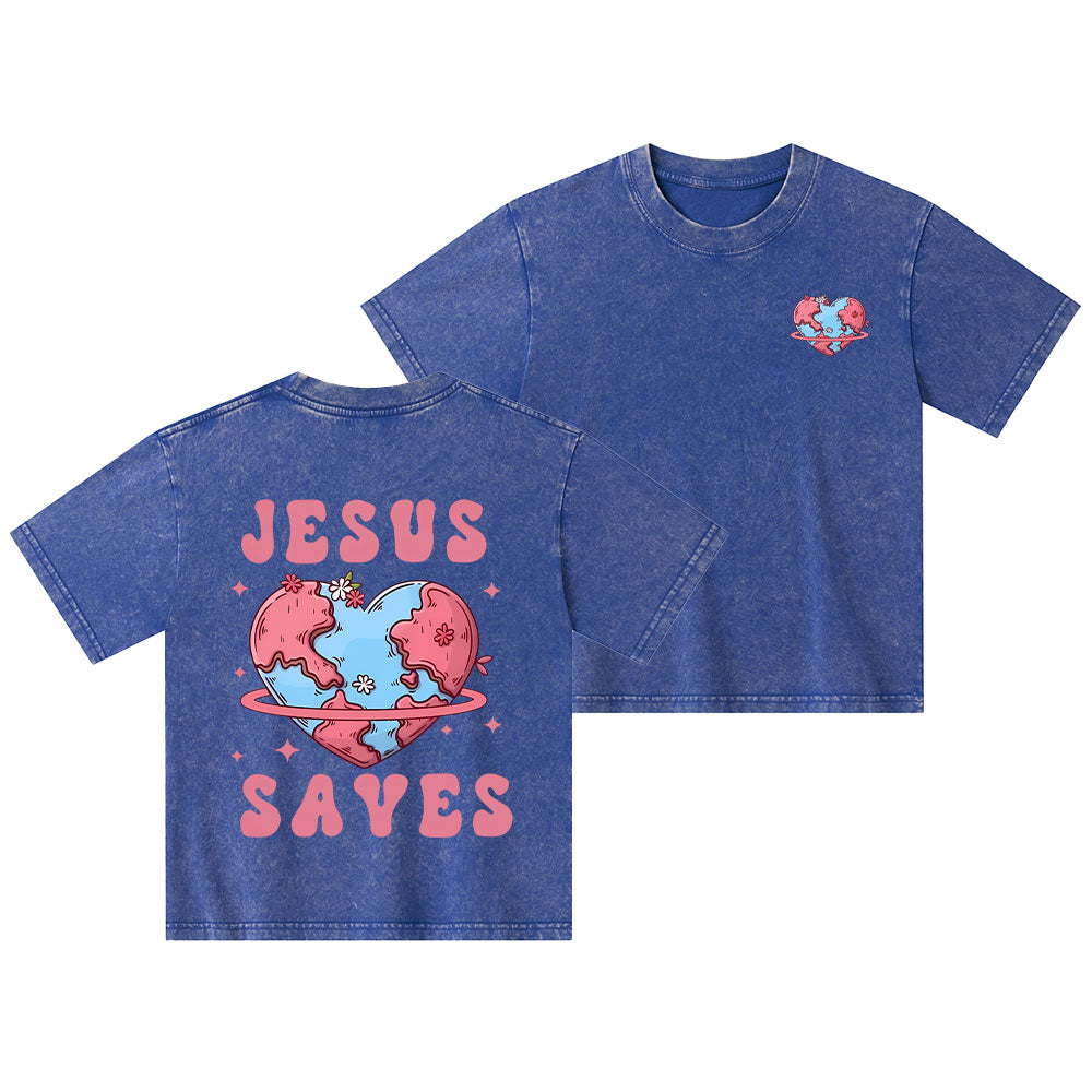 Jesus Saves Christian Kid Washed T-Shirt