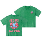 Jesus Saves Christian Kid Washed T-Shirt