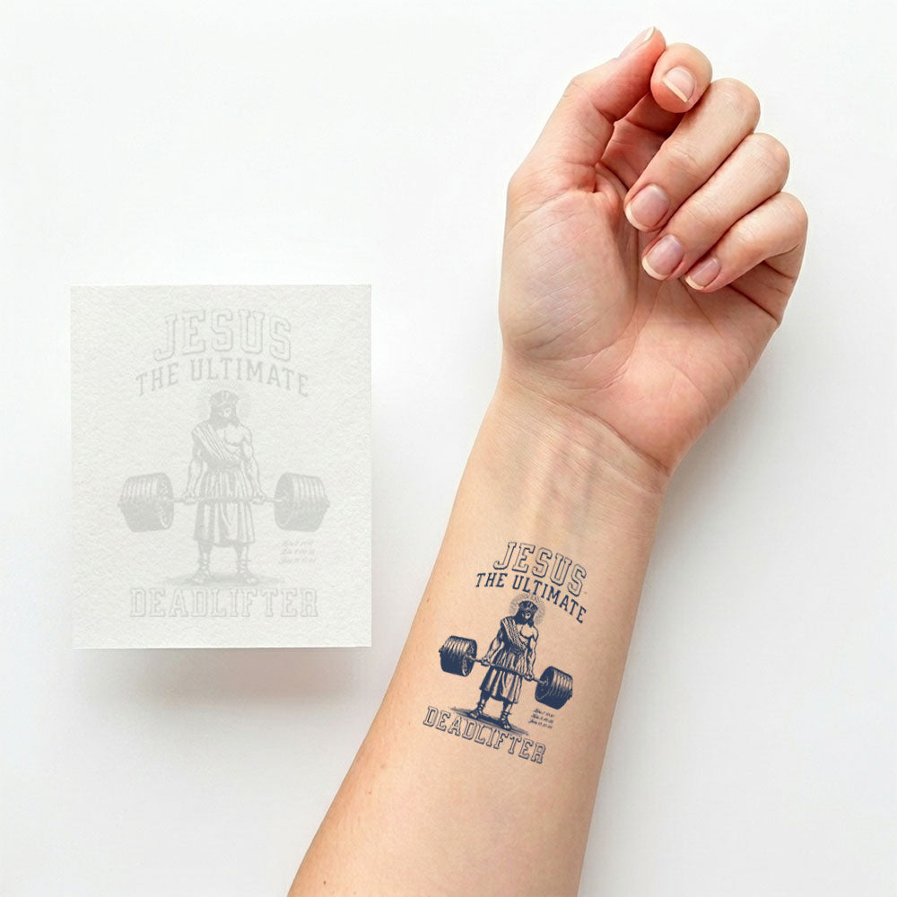 Jesus The Ultimate Deadlifter 12pcs Christian Temporary Tattoos