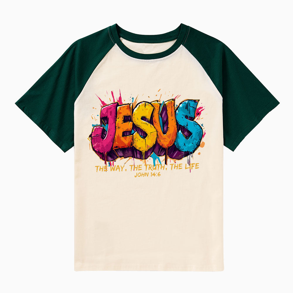 Jesus The Way The Truth The Life Christian Raglan Sleeve T-Shirt