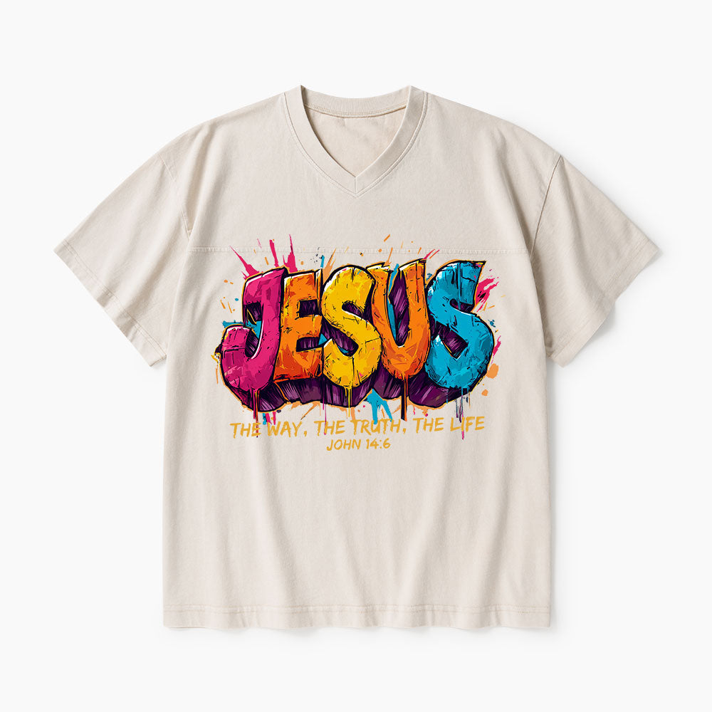 Jesus The Way The Truth The Life Christian Washed V-Neck T-Shirt