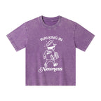 Jesus Walks With Me Christian Washed T-Shirt