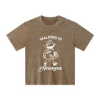 Jesus Walks With Me Christian Washed T-Shirt