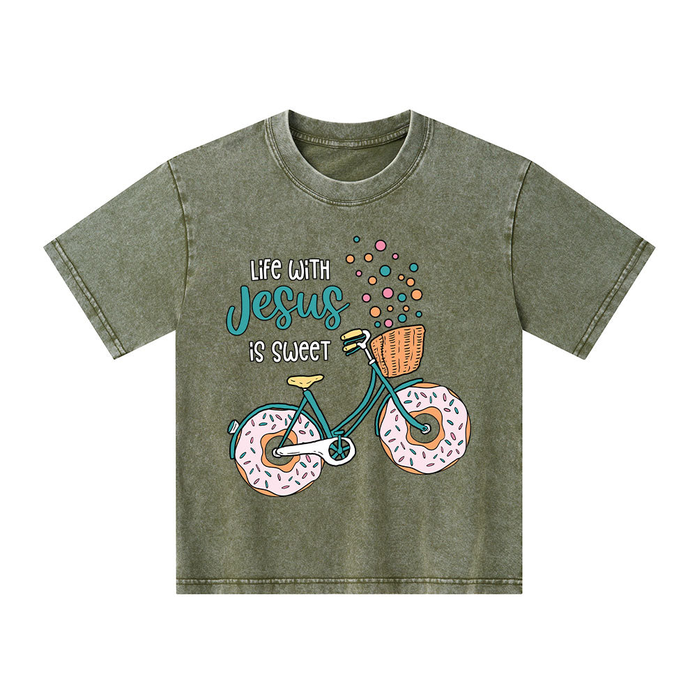 Life With Jesus Is Sweet Kid Washed T-Shirt
