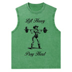 Lift Heavy Pray Hard Christian Washed Tank Top