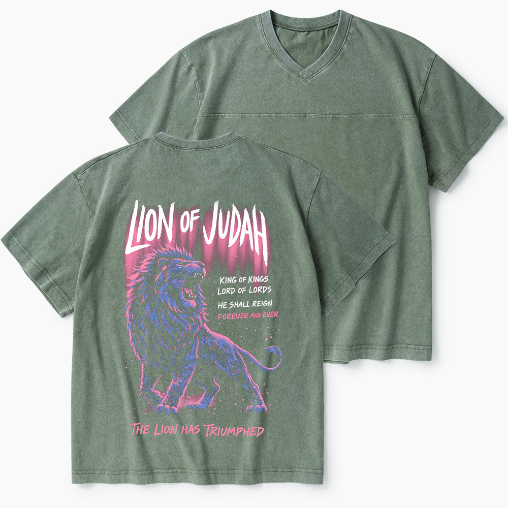 Lion Of Judah Christian Washed V-Neck T-Shirt
