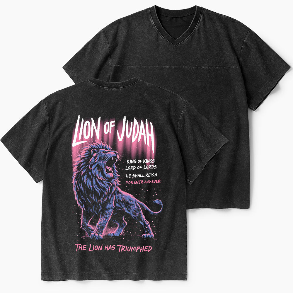 Lion Of Judah Christian Washed V-Neck T-Shirt