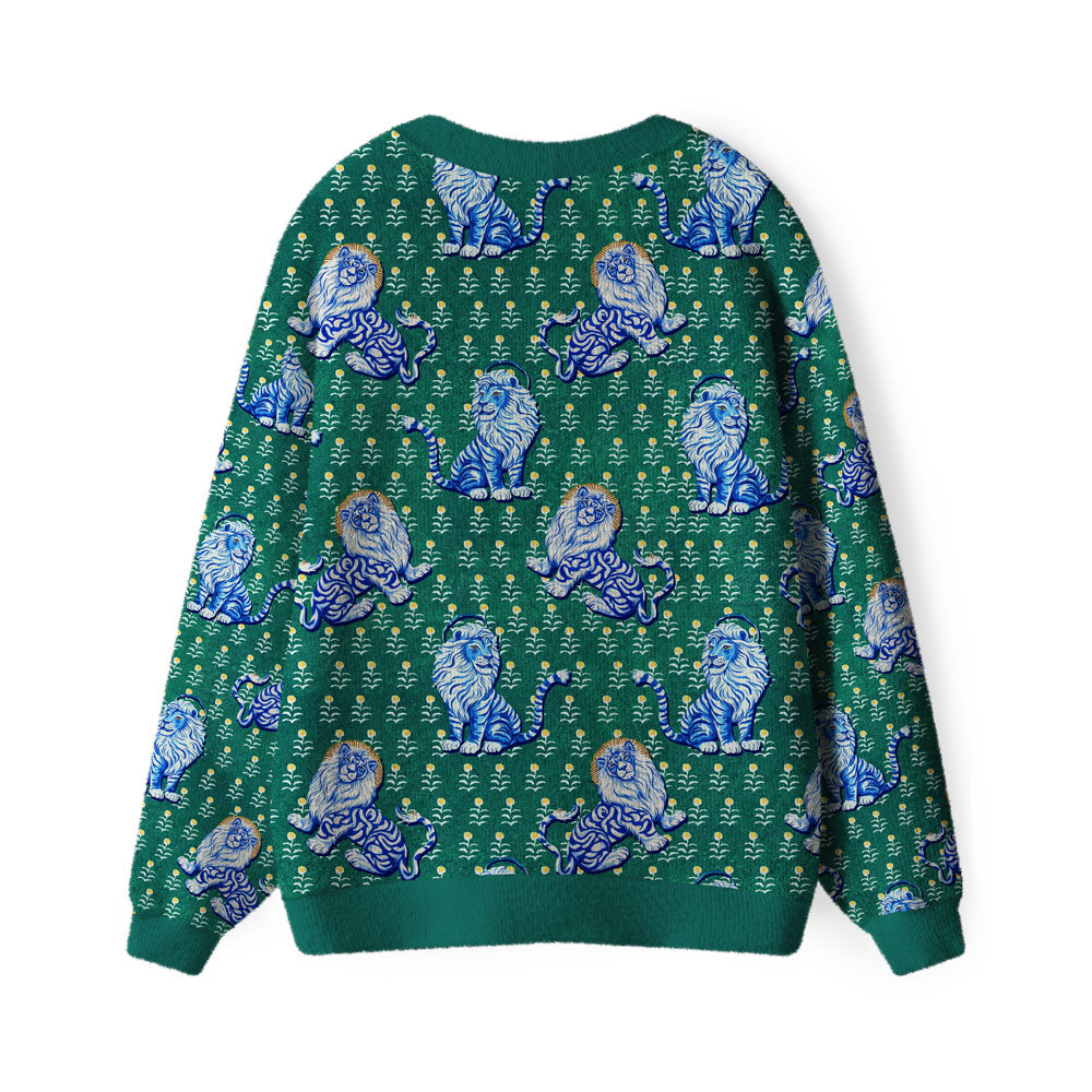 Lion Of Judah Furry Christian Green Lightweight Cardigan