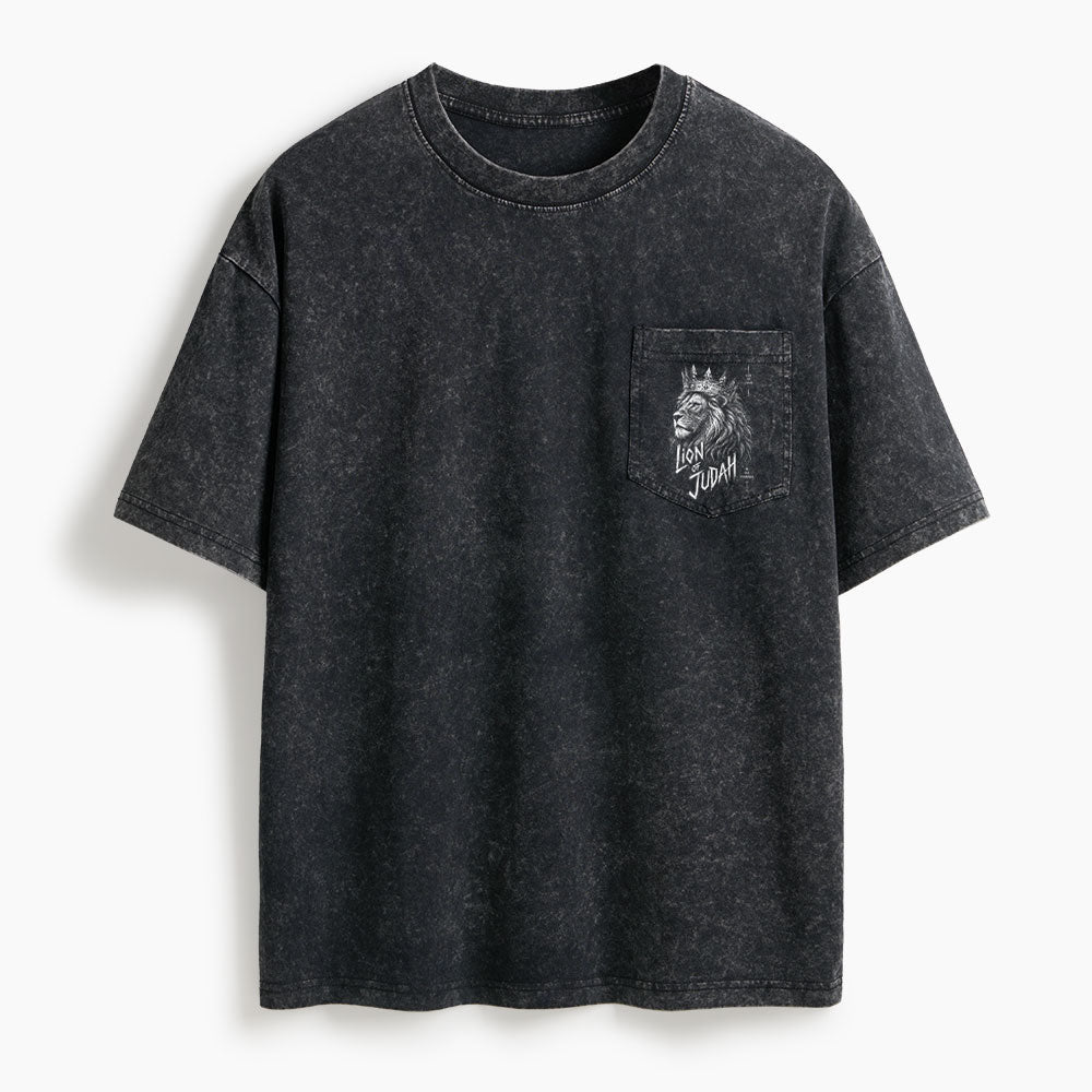 Lion Of Judah He Has Triumphed Washed Unisex Pocket T-Shirt