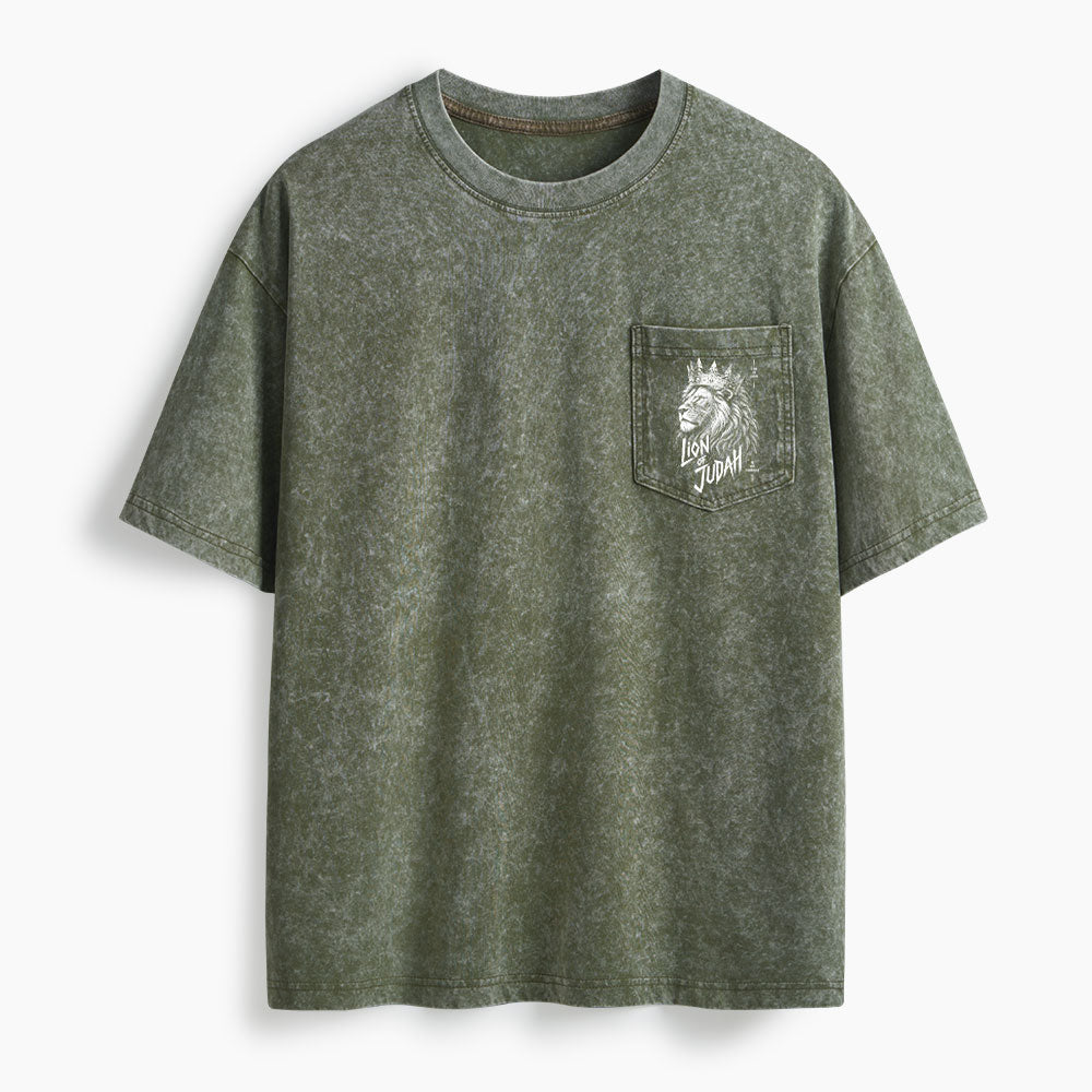 Lion Of Judah He Has Triumphed Washed Unisex Pocket T-Shirt
