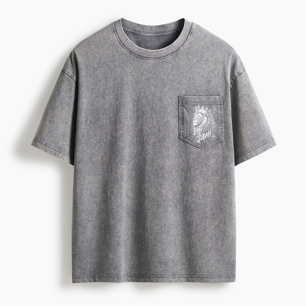 Lion Of Judah He Has Triumphed Washed Unisex Pocket T-Shirt