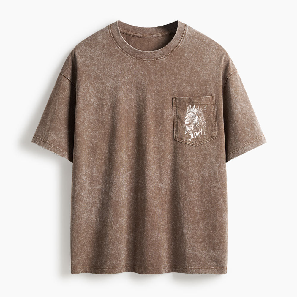 Lion Of Judah He Has Triumphed Washed Unisex Pocket T-Shirt