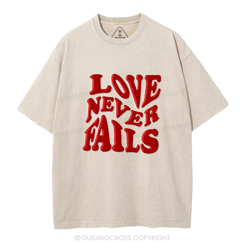 Love Never Fails Christian Puff Printed Washed T-Shirt