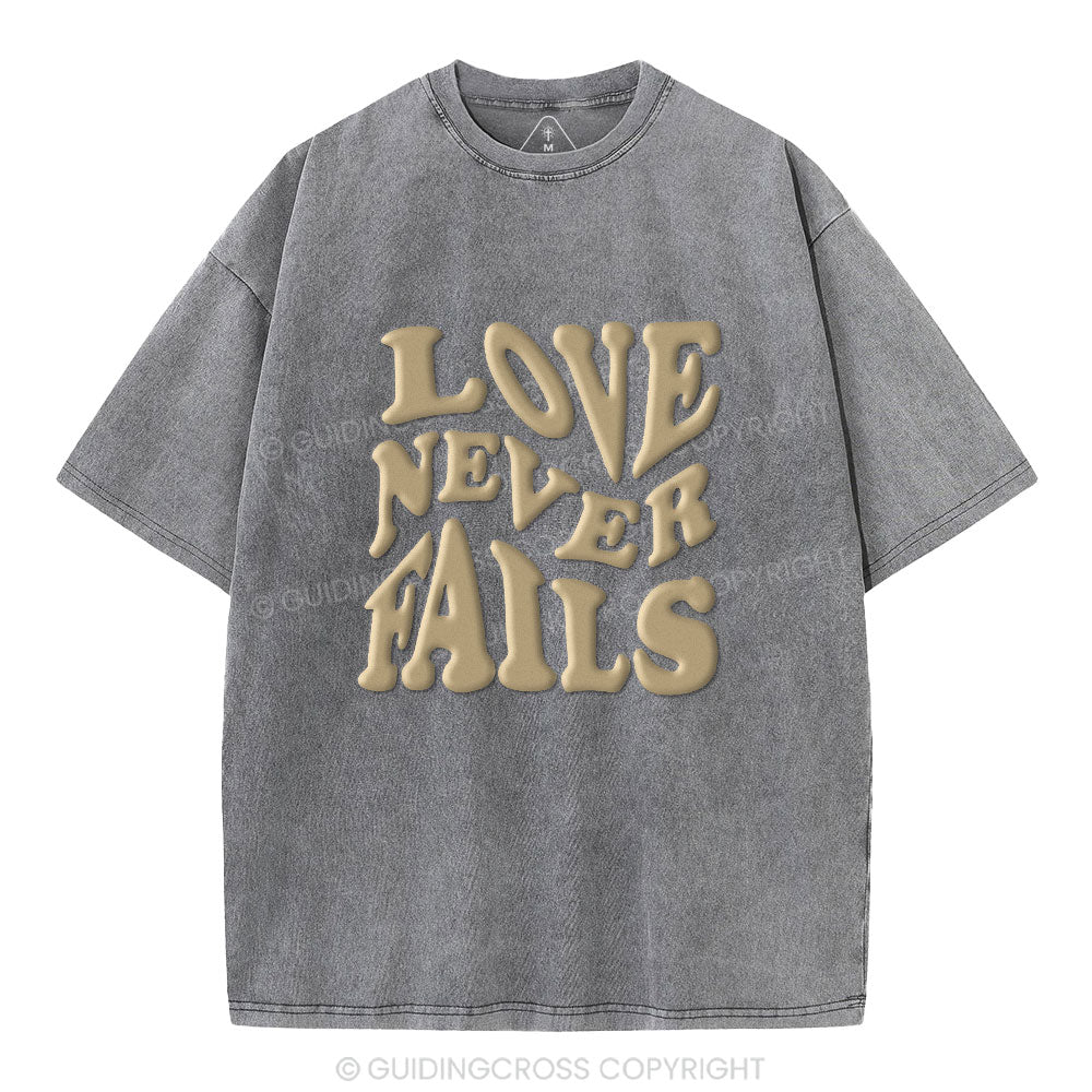 Love Never Fails Christian Puff Printed Washed T-Shirt