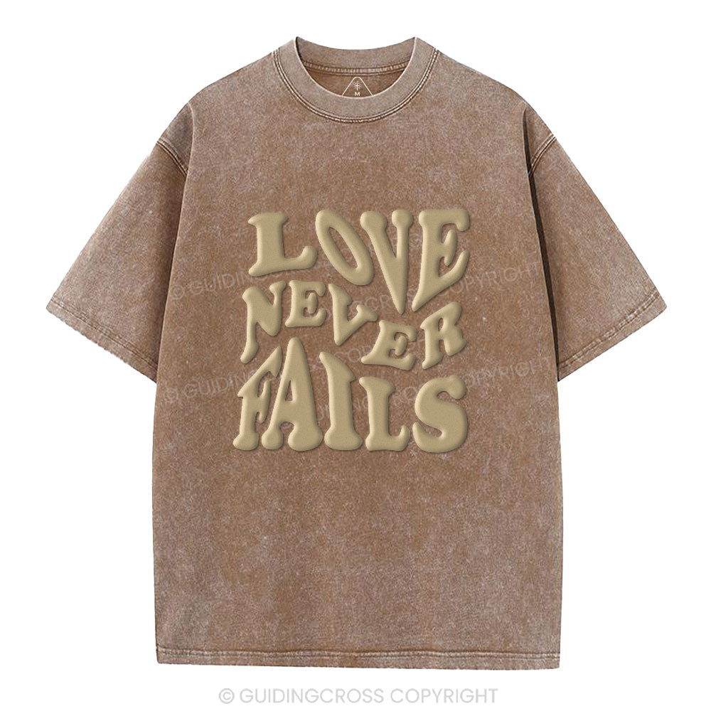 Love Never Fails Christian Puff Printed Washed T-Shirt