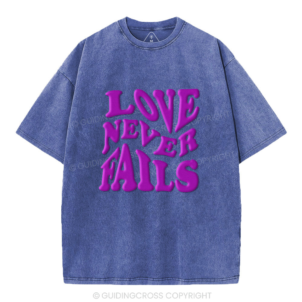 Love Never Fails Christian Puff Printed Washed T-Shirt