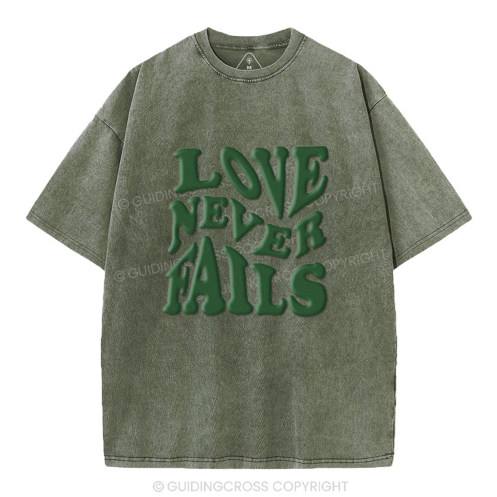 Love Never Fails Christian Puff Printed Washed T-Shirt