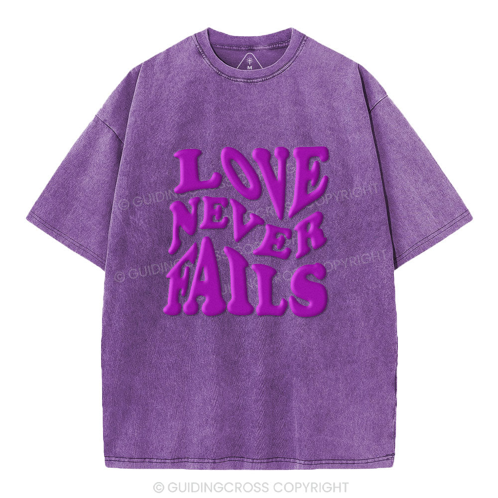 Love Never Fails Christian Puff Printed Washed T-Shirt