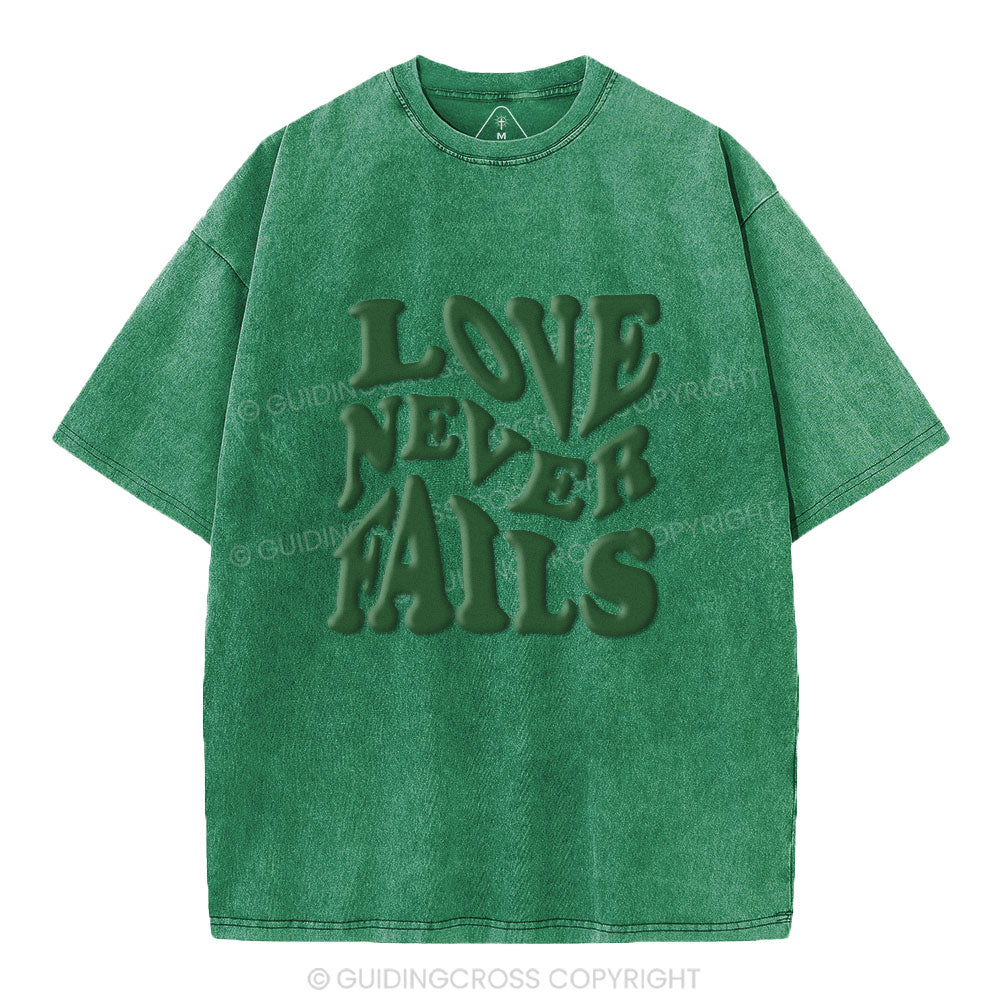 Love Never Fails Christian Puff Printed Washed T-Shirt