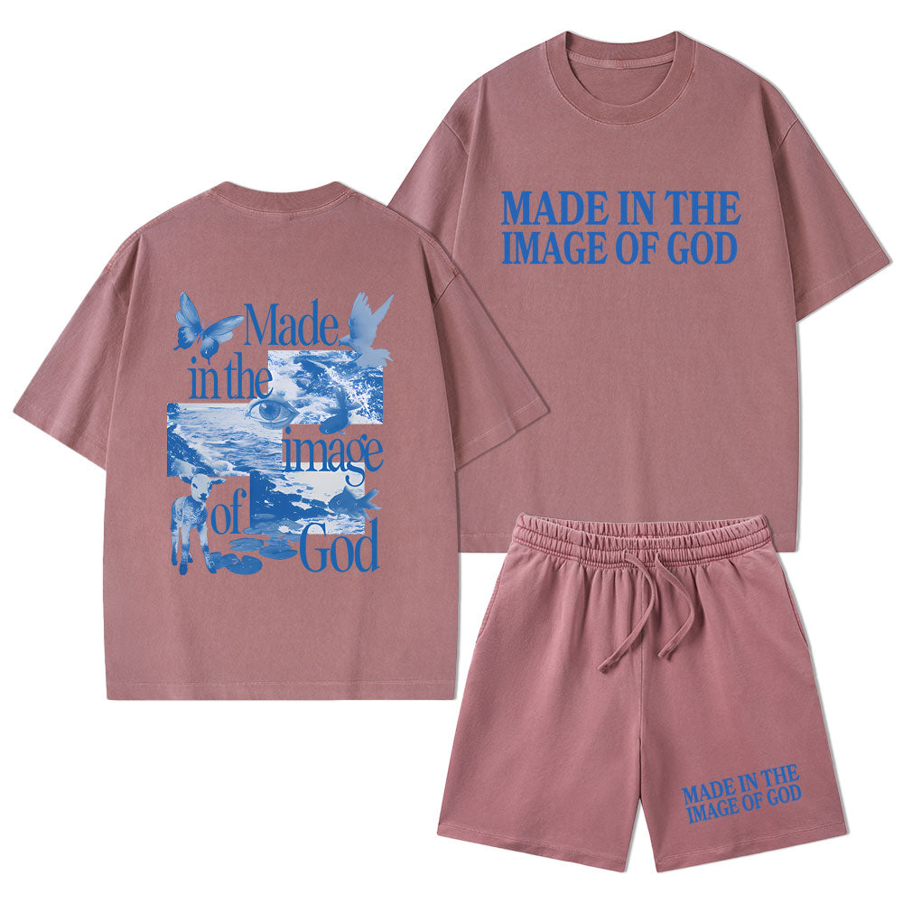 Made In The Image Of God Christian Washed T-Shirt & Shorts