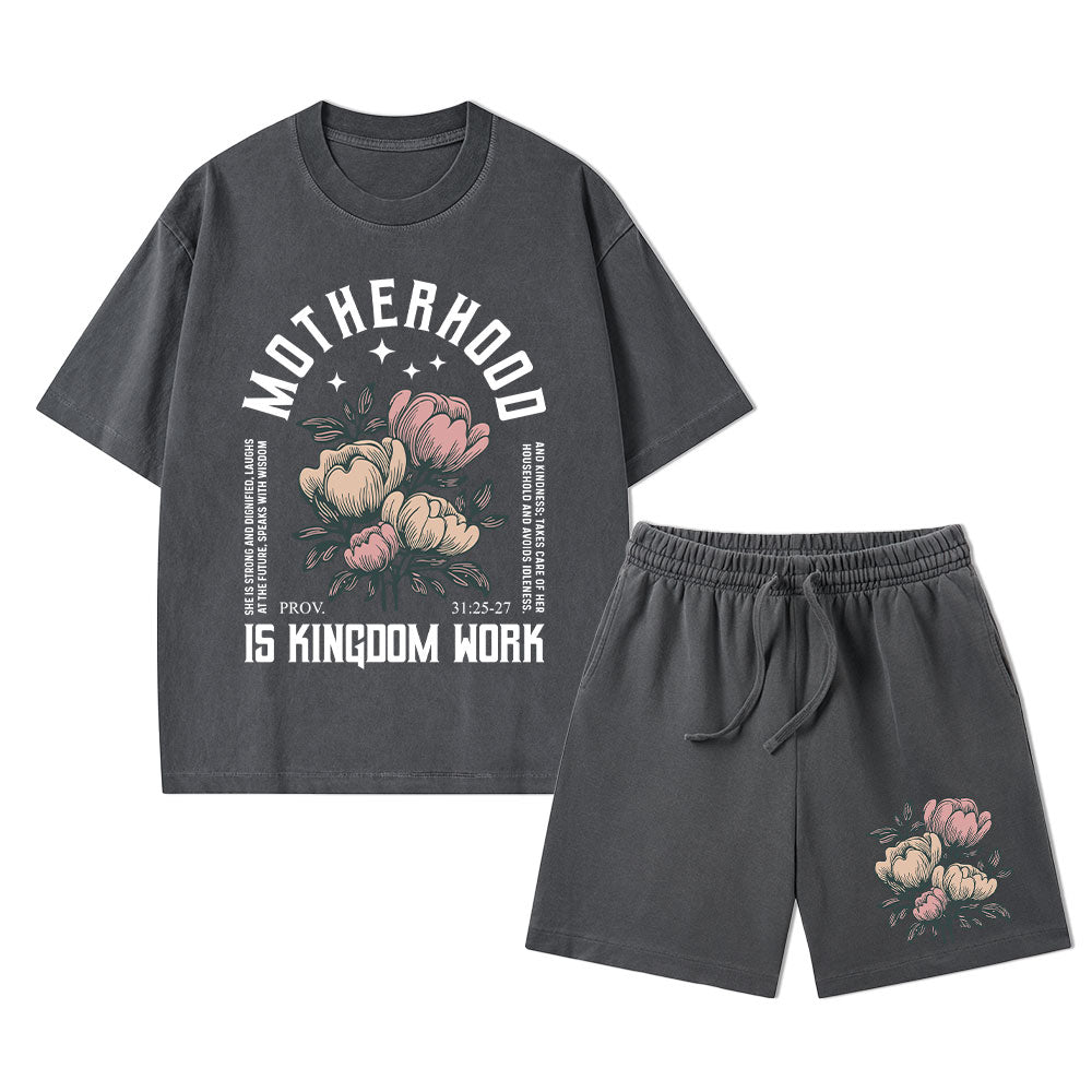 Motherhood Is Kingdom Work Christian Washed T-Shirt & Shorts