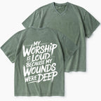 My Worship Is Lord Because My Wounds Were Deep Christian Washed V-Neck T-Shirt