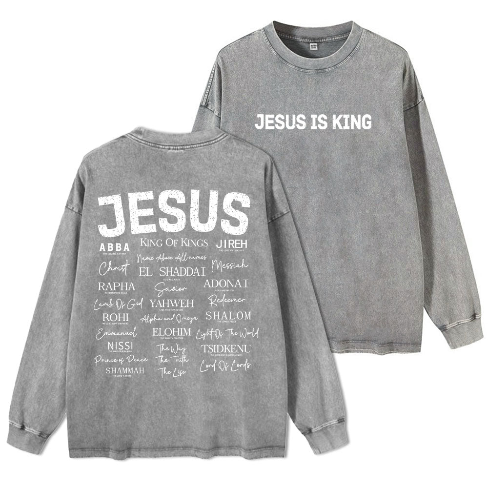 Name Of Jesus Christian Washed Long Sleeve T-Shirt