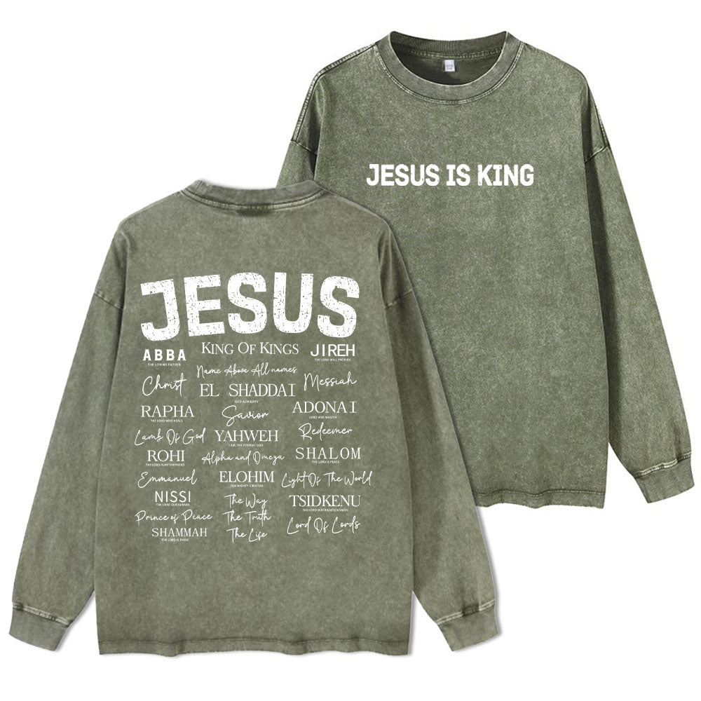 Name Of Jesus Christian Washed Long Sleeve T-Shirt