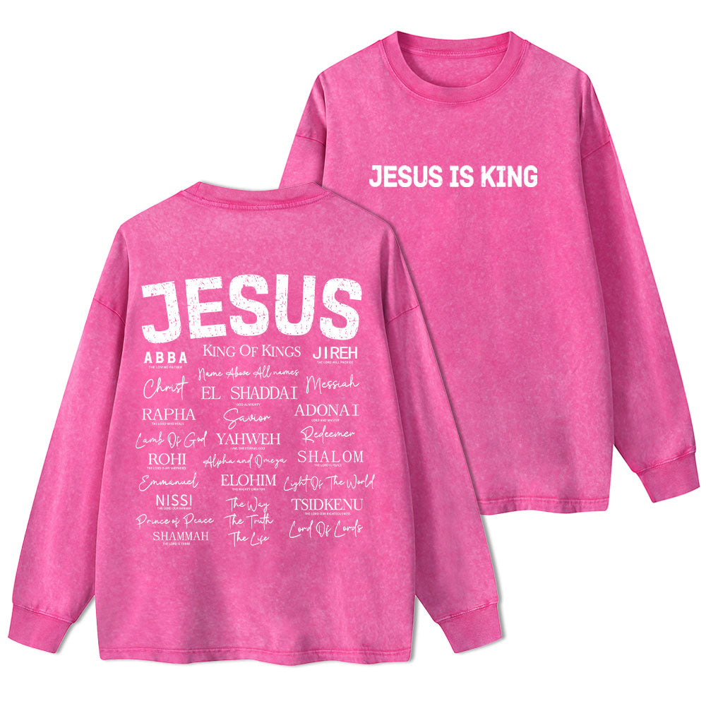 Name Of Jesus Christian Washed Long Sleeve T-Shirt