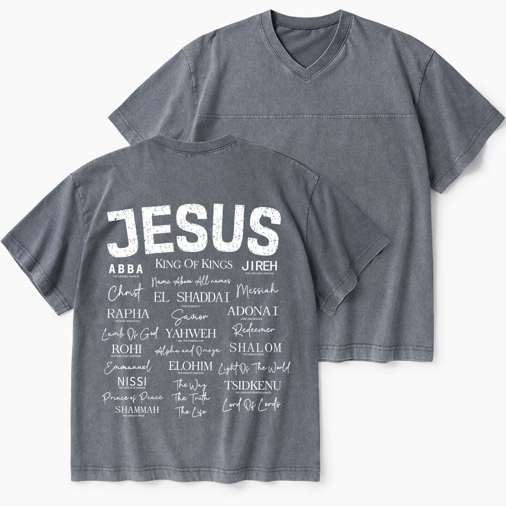 Names Of Jesus Christian Washed V-Neck T-Shirt