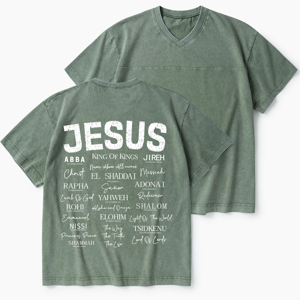 Names Of Jesus Christian Washed V-Neck T-Shirt