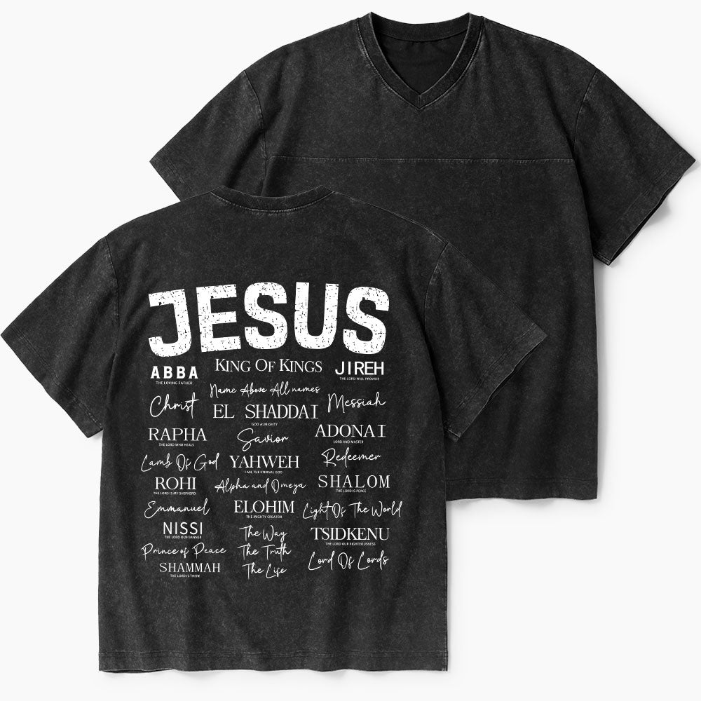 Names Of Jesus Christian Washed V-Neck T-Shirt