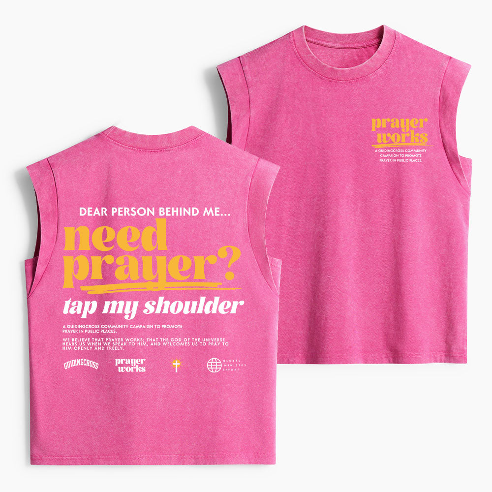 Need Prayer Tap My Shoulder Christian Women's Washed Tank Top