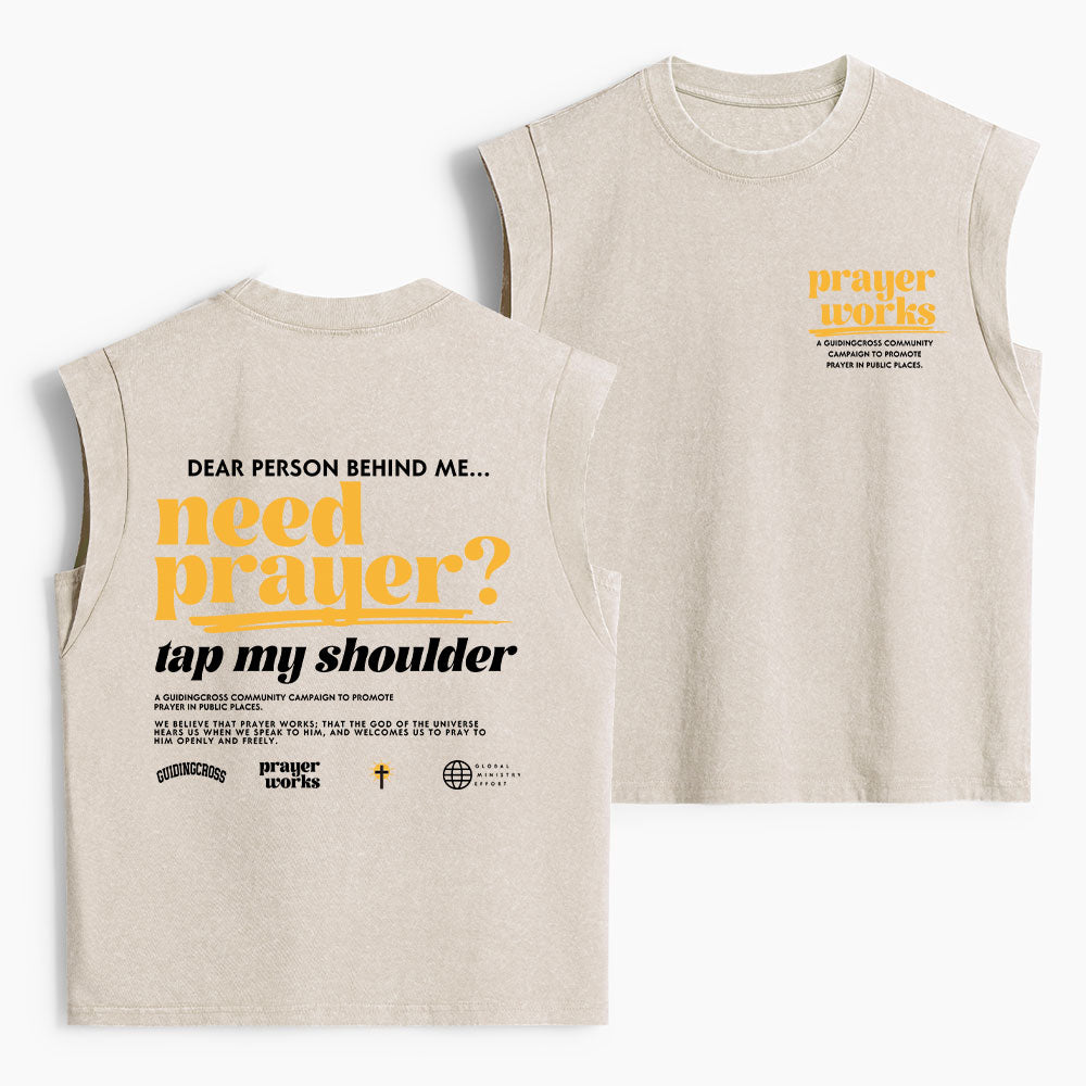 Need Prayer Tap My Shoulder Christian Women's Washed Tank Top