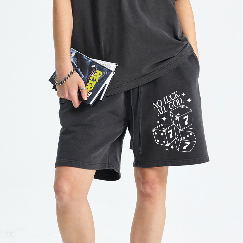 No Luck All God Christian Washed Shorts