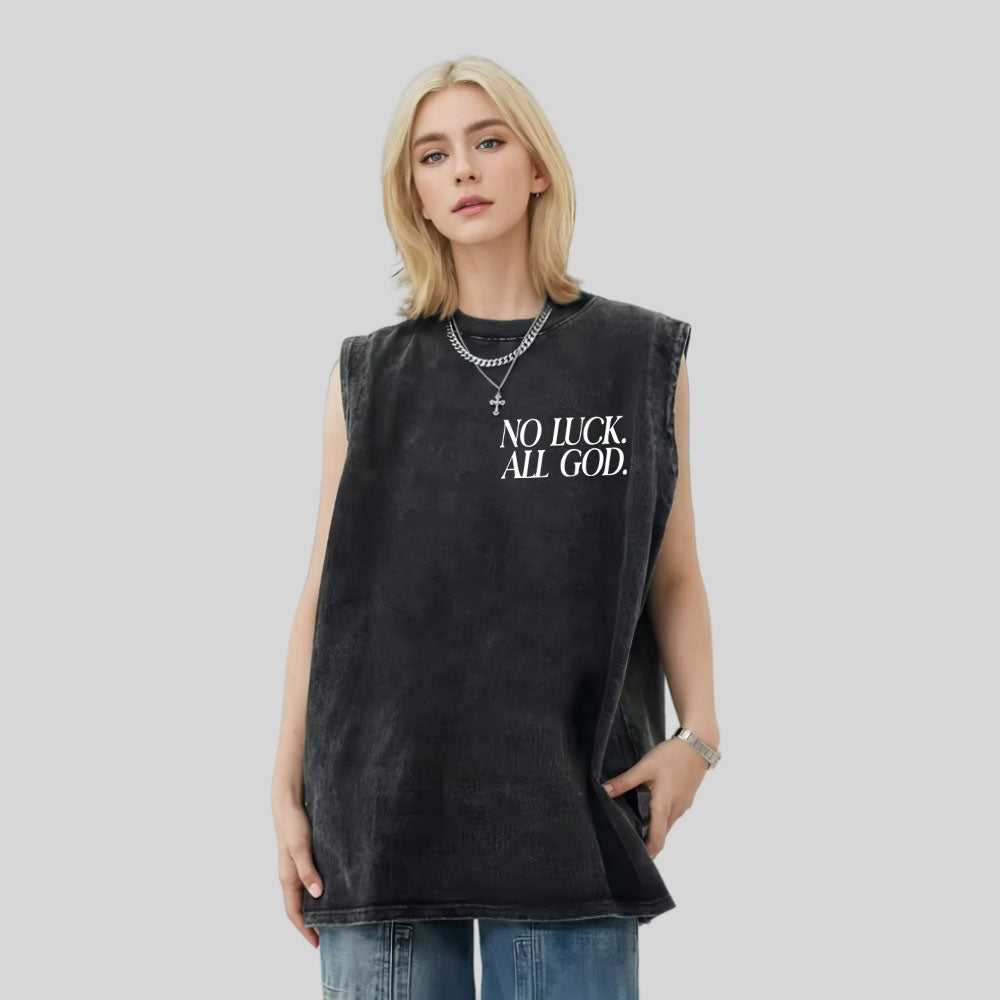 No Luck All God Christian Washed Tank Top